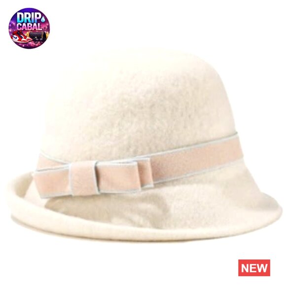 Vintage Felt Cloche Hat Winter Fall Fedora Bucket Cap with Bow display picture 3